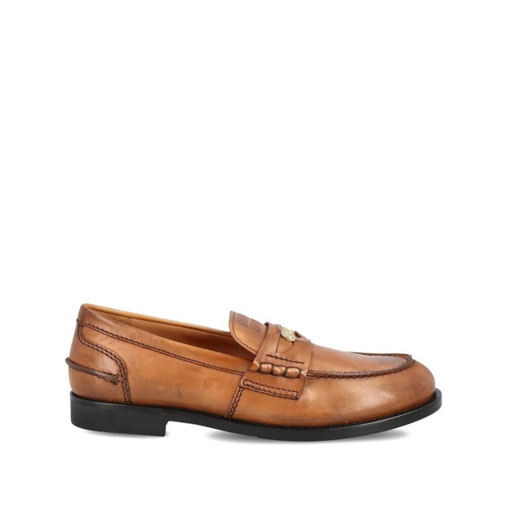 Vintage-Effect Leather Penny Loafers Women